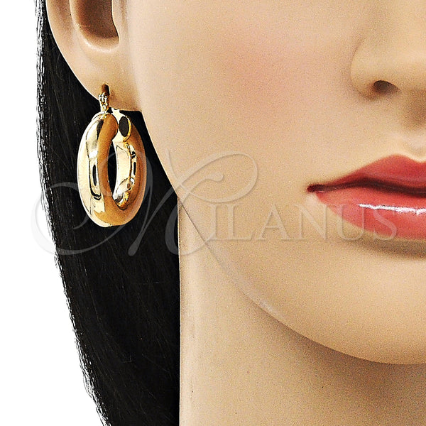 Gold Filled Hoop Earrings — Medium Hoop Hollow Design Polished 02. — alternate product view — SKU 155105 | Oro Laminado aretes de aro — Medium Hoop Hollow diseño pulido 02. — SKU 155105