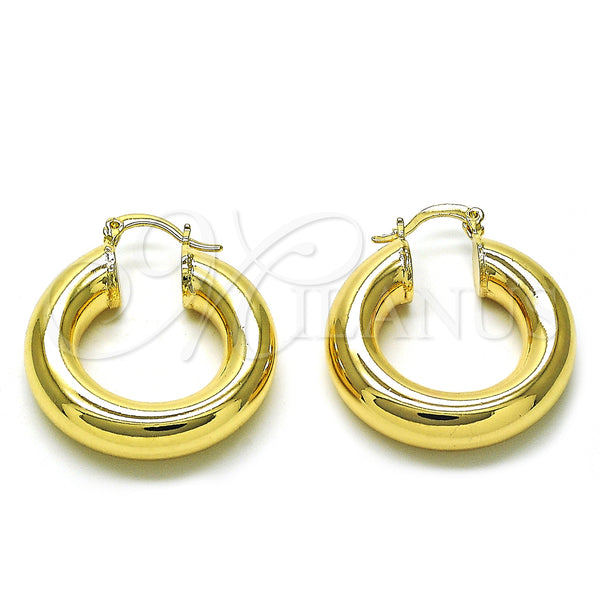 Gold Filled Hoop Earrings — Medium Hoop Hollow Design Polished 02. — main product view — SKU 155105 | Oro Laminado aretes de aro — Medium Hoop Hollow diseño pulido 02. — SKU 155105