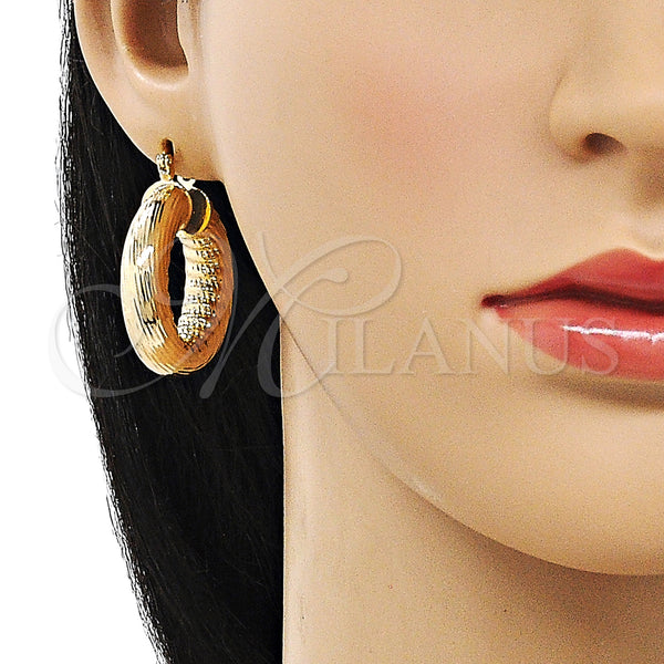 Gold Filled Hoop Earrings — Medium Hoop Hollow Design Diamond Cutting 02. — alternate product view — SKU 155106 | Oro Laminado aretes de aro — Medium Hoop Hollow diseño Diamond Cutting 02. — SKU 155106
