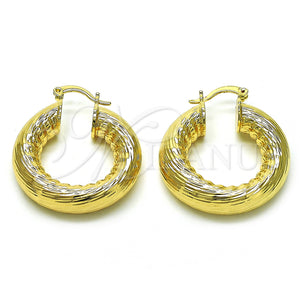 Gold Filled Hoop Earrings — Medium Hoop Hollow Design Diamond Cutting 02. — main product view — SKU 155106 | Oro Laminado aretes de aro — Medium Hoop Hollow diseño Diamond Cutting 02. — SKU 155106