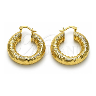 Oro Laminado Medium Hoop, Gold Filled Style Hollow Design, Diamond Cutting Finish, Golden Finish, 02.163.0316.30