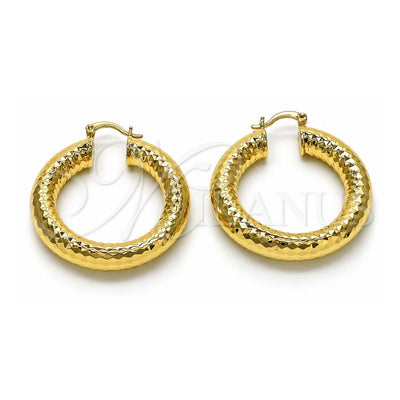 Oro Laminado Medium Hoop, Gold Filled Style Hollow Design, Diamond Cutting Finish, Golden Finish, 02.163.0317.40