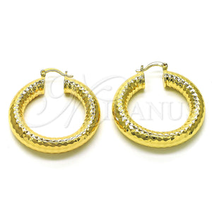 Gold Filled Hoop Earrings — Medium Hoop Hollow Design Diamond Cutting 02. — main product view — SKU 155107 | Oro Laminado aretes de aro — Medium Hoop Hollow diseño Diamond Cutting 02. — SKU 155107