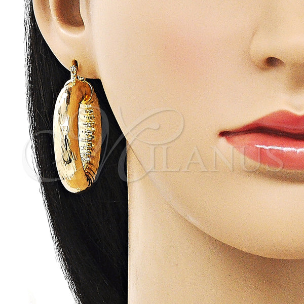 Gold Filled Hoop Earrings — Medium Hoop Hollow Design Diamond Cutting 02. — alternate product view — SKU 155108 | Oro Laminado aretes de aro — Medium Hoop Hollow diseño Diamond Cutting 02. — SKU 155108