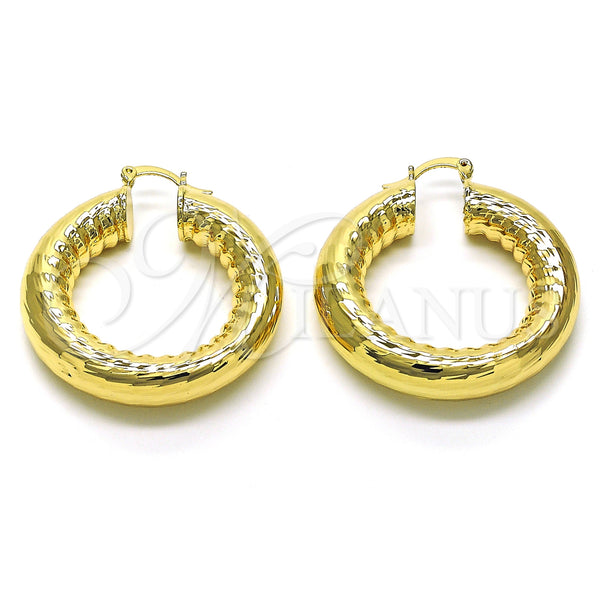 Gold Filled Hoop Earrings — Medium Hoop Hollow Design Diamond Cutting 02. — main product view — SKU 155108 | Oro Laminado aretes de aro — Medium Hoop Hollow diseño Diamond Cutting 02. — SKU 155108