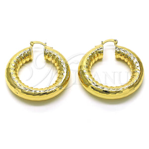 Gold Filled Hoop Earrings — Medium Hoop Hollow Design Diamond Cutting 02. — main product view — SKU 155108 | Oro Laminado aretes de aro — Medium Hoop Hollow diseño Diamond Cutting 02. — SKU 155108