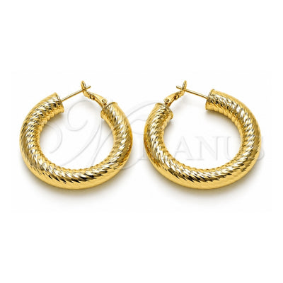 Oro Laminado Medium Hoop, Gold Filled Style Hollow Design, Diamond Cutting Finish, Golden Finish, 02.163.0318.40