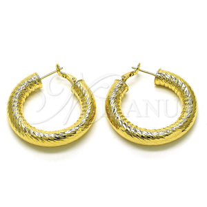 Gold Filled Hoop Earrings — Medium Hoop Hollow Design Diamond Cutting 02. — main product view — SKU 155109 | Oro Laminado aretes de aro — Medium Hoop Hollow diseño Diamond Cutting 02. — SKU 155109