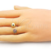 Oro Laminado Multi Stone Ring, Gold Filled Style Ball Design, with Ruby Micro Pave, Polished, Golden Finish, 01.341.0131.1 (One size fits all)