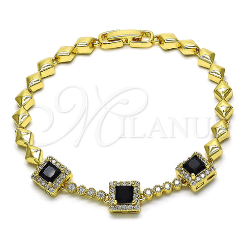 Oro Laminado Fancy Bracelet, Gold Filled Style with White and Black Cubic Zirconia, Polished, Golden Finish, 03.283.0307.1.07 (05 MM Thickness, 7 Inches Length)