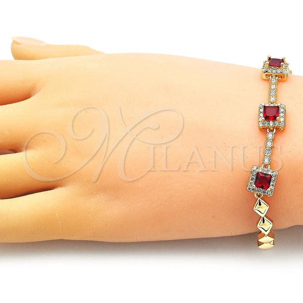 Gold Filled Bracelet — Fancy Bracelet with Garnet and White Cubic Zirconia — alternate product view — SKU 155126 | Oro Laminado brazalete — elegante Bracelet with Garnet and blanco Cubic Zirconia — SKU 155126
