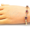 Oro Laminado Fancy Bracelet, Gold Filled Style with Garnet and White Cubic Zirconia, Polished, Golden Finish, 03.283.0307.2.07 (05 MM Thickness, 7 Inches Length)