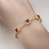 Oro Laminado Fancy Bracelet, Gold Filled Style with Garnet and White Cubic Zirconia, Polished, Golden Finish, 03.283.0307.2.07 (05 MM Thickness, 7 Inches Length)