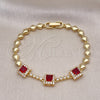 Oro Laminado Fancy Bracelet, Gold Filled Style with Garnet and White Cubic Zirconia, Polished, Golden Finish, 03.283.0307.2.07 (05 MM Thickness, 7 Inches Length)