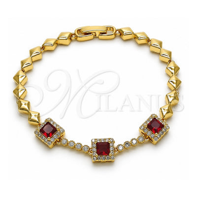 Oro Laminado Fancy Bracelet, Gold Filled Style with Garnet and White Cubic Zirconia, Polished, Golden Finish, 03.283.0307.2.07 (05 MM Thickness, 7 Inches Length)