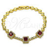 Oro Laminado Fancy Bracelet, Gold Filled Style with Garnet and White Cubic Zirconia, Polished, Golden Finish, 03.283.0307.2.07 (05 MM Thickness, 7 Inches Length)