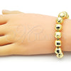 Oro Laminado Adjustable Bolo Bracelet, Gold Filled Style Ball and Disco Design, with White Cubic Zirconia, Diamond Cutting Finish, Golden Finish, 03.368.0096.11 (12 MM Thickness, 11 Inches Length)