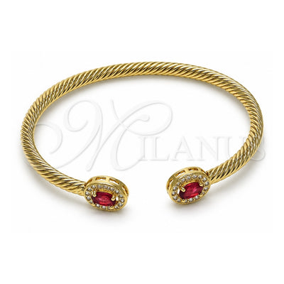 Oro Laminado Individual Bangle, Gold Filled Style Twist Design, with Ruby Cubic Zirconia and White Micro Pave, Polished, Golden Finish, 07.342.0002 (04 MM Thickness, One size fits all)
