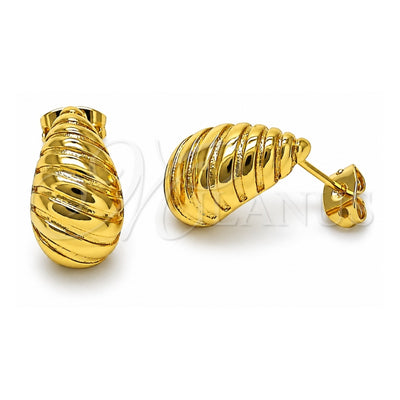 Oro Laminado Stud Earring, Gold Filled Style Teardrop Design, Diamond Cutting Finish, Golden Finish, 02.342.0325