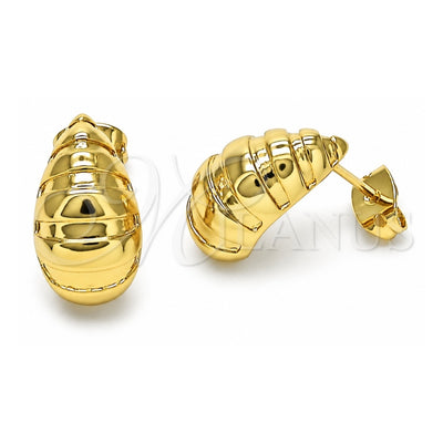 Oro Laminado Stud Earring, Gold Filled Style Teardrop Design, Diamond Cutting Finish, Golden Finish, 02.342.0326