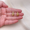Oro Laminado Stud Earring, Gold Filled Style Teardrop Design, Diamond Cutting Finish, Golden Finish, 02.342.0327