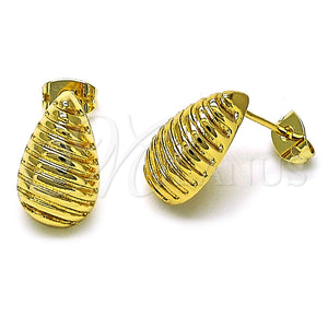 Oro Laminado Stud Earring, Gold Filled Style Teardrop Design, Diamond Cutting Finish, Golden Finish, 02.342.0327