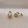 Oro Laminado Stud Earring, Gold Filled Style Teardrop Design, with White Micro Pave, Polished, Golden Finish, 02.342.0328