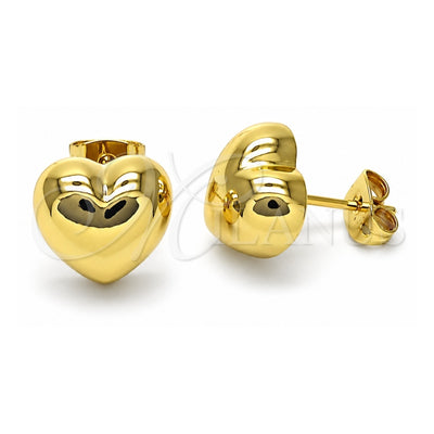 Oro Laminado Stud Earring, Gold Filled Style Heart Design, Polished, Golden Finish, 02.342.0335