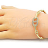 Oro Laminado Individual Bangle, Gold Filled Style Puff Mariner Design, with White Micro Pave, Polished, Golden Finish, 07.341.0055 (08 MM Thickness, One size fits all)