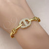 Oro Laminado Individual Bangle, Gold Filled Style Puff Mariner Design, with White Micro Pave, Polished, Golden Finish, 07.341.0055 (08 MM Thickness, One size fits all)
