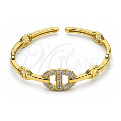 Oro Laminado Individual Bangle, Gold Filled Style Puff Mariner Design, with White Micro Pave, Polished, Golden Finish, 07.341.0055 (08 MM Thickness, One size fits all)