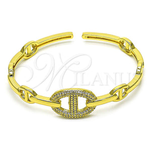 Oro Laminado Individual Bangle, Gold Filled Style Puff Mariner Design, with White Micro Pave, Polished, Golden Finish, 07.341.0055 (08 MM Thickness, One size fits all)