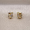 Oro Laminado Stud Earring, Gold Filled Style Puff Mariner Design, with White Micro Pave, Polished, Golden Finish, 02.283.0095