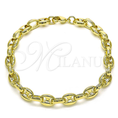 Oro Laminado Fancy Bracelet, Gold Filled Style Puff Mariner Design, Polished, Golden Finish, 03.213.0262.08 (07 MM Thickness, 8 Inches Length)