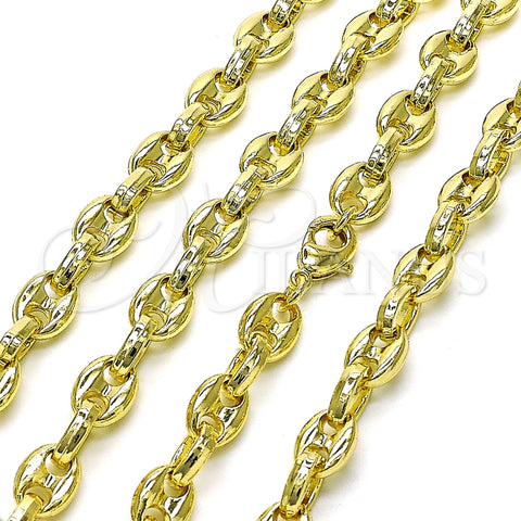 Oro Laminado Fancy Necklace, Gold Filled Style Puff Mariner Design, Polished, Golden Finish, 03.213.0262.24 (07 MM Thickness, 24 Inches Length)