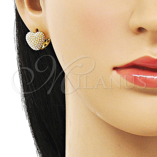 Gold Filled Hoop Earrings — Huggie Hoop Heart Design with Ivory Pearl Polished — alternate product view — SKU 155182 | Oro Laminado aretes de aro — Huggie Hoop corazón diseño with Ivory Pearl pulido — SKU 155182