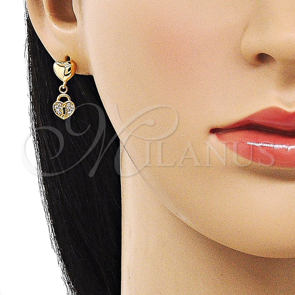 Gold Filled Ring — Dangle Earring Heart and Lock Design with White — alternate product view — SKU 155189 | Oro Laminado anillo — Dangle Earring corazón and Lock diseño with blanco — SKU 155189