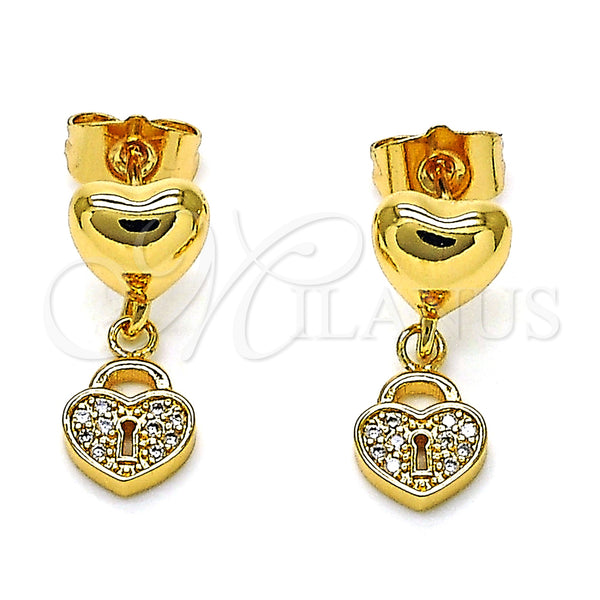Gold Filled Ring — Dangle Earring Heart and Lock Design with White — main product view — SKU 155189 | Oro Laminado anillo — Dangle Earring corazón and Lock diseño with blanco — SKU 155189