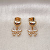 Oro Laminado Dangle Earring, Gold Filled Style Butterfly and Heart Design, with White Cubic Zirconia, Polished, Golden Finish, 02.156.0688