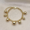 Oro Laminado Charm Bracelet, Gold Filled Style Ball and Rolo Design, Polished, Golden Finish, 03.213.0265.07 (06 MM Thickness, 7 Inches Length)