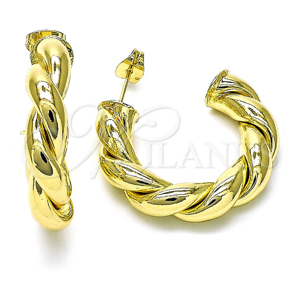 Gold Filled Hoop Earrings — Medium Hoop Twist and Hollow Design Polished 02. — main product view — SKU 155200 | Oro Laminado aretes de aro — Medium Hoop Twist and Hollow diseño pulido 02. — SKU 155200