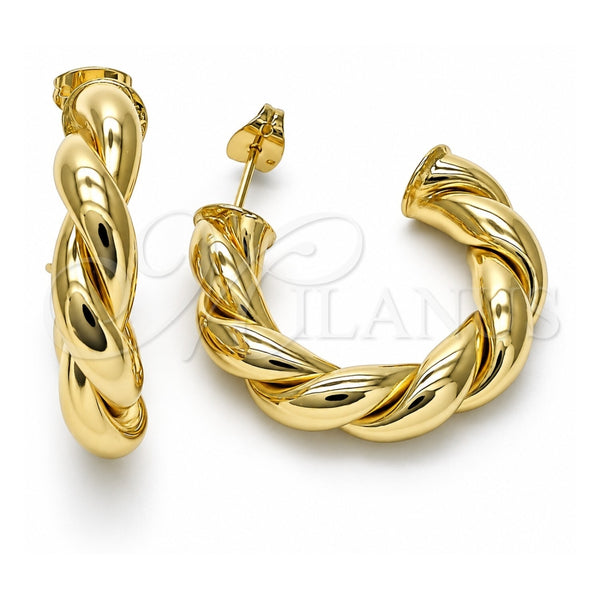 Oro Laminado Medium Hoop, Gold Filled Style Twist and Hollow Design, Polished, Golden Finish, 02.213.0634.30