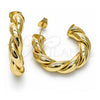 Oro Laminado Medium Hoop, Gold Filled Style Twist and Hollow Design, Polished, Golden Finish, 02.213.0634.30