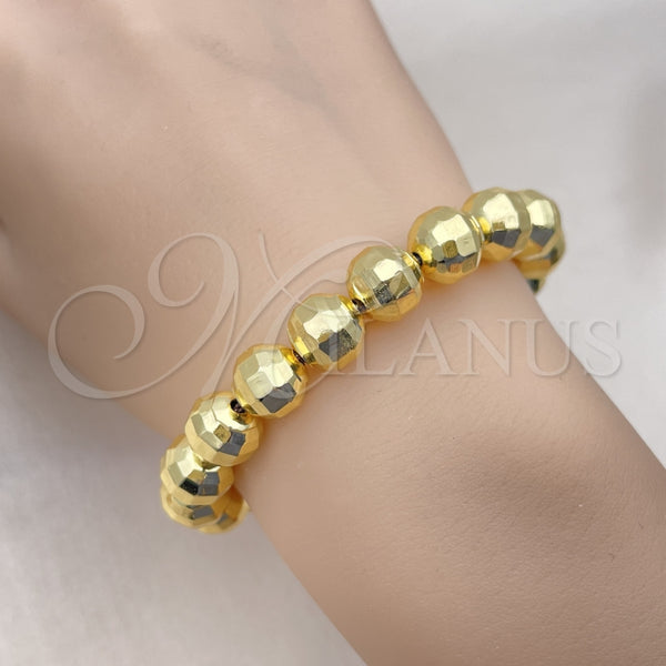 Oro Laminado Adjustable Bolo Bracelet, Gold Filled Style Ball and Disco Design, with White Cubic Zirconia, Diamond Cutting Finish, Golden Finish, 03.368.0097 (10 MM Thickness, 12 Inches Length)