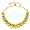 Oro Laminado Adjustable Bolo Bracelet, Gold Filled Style Ball and Disco Design, with White Cubic Zirconia, Diamond Cutting Finish, Golden Finish, 03.368.0097 (10 MM Thickness, 12 Inches Length)