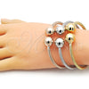 Oro Laminado Trio Bangle, Gold Filled Style Ball and Twist Design, Polished, Tricolor, 07.170.0019 (04 MM Thickness, One size fits all)