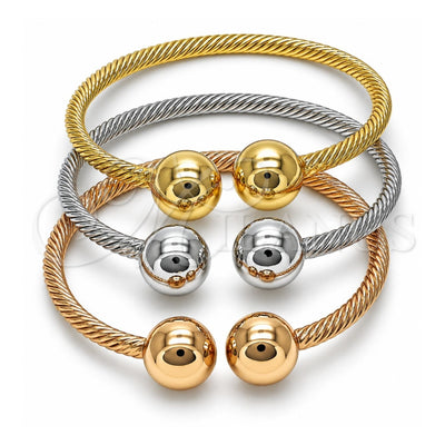 Oro Laminado Trio Bangle, Gold Filled Style Ball and Twist Design, Polished, Tricolor, 07.170.0019 (04 MM Thickness, One size fits all)