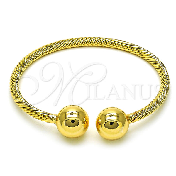 Oro Laminado Individual Bangle, Gold Filled Style Ball and Twist Design, Polished, Golden Finish, 07.170.0020 (04 MM Thickness, One size fits all)