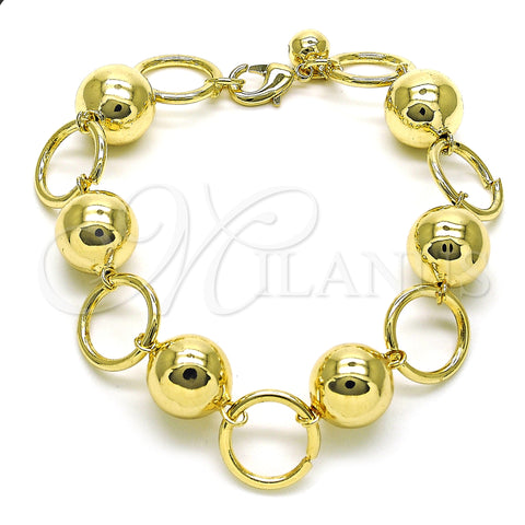 Oro Laminado Fancy Bracelet, Gold Filled Style Ball Design, Polished, Golden Finish, 03.331.0233.09 (16 MM Thickness, 9 Inches Length)