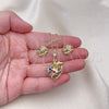 Oro Laminado Earring and Pendant Adult Set, Gold Filled Style Heart and Bird Design, with Multicolor Cubic Zirconia, Polished, Golden Finish, 10.284.0032